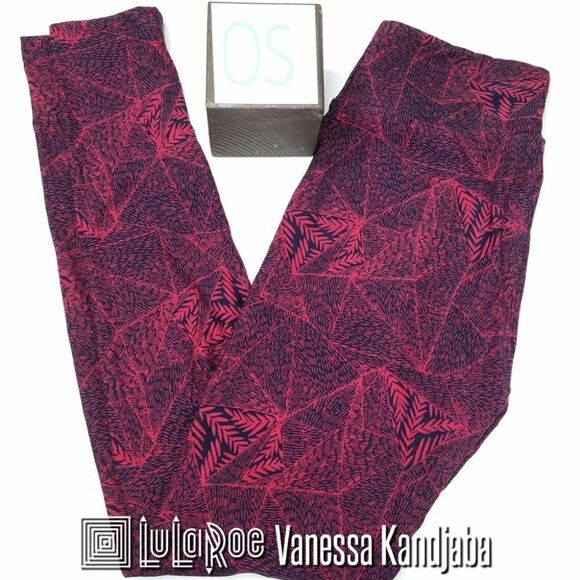 LuLaRoe OS Leggings Pink Navy Leaves NEW - Picture 1 of 1